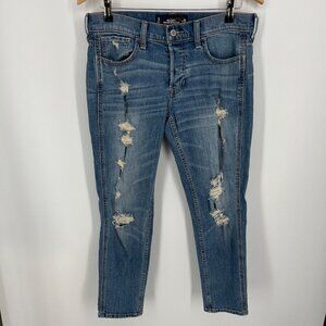 Hollister Women Vintage Boyfriend Jeans Size 26 Button Fly Distressed Light Wash